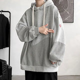 BONSIR  -  Basic Hooded Drawstring Sweatshirts Men's Clothing Fashion Spliced Autumn Winter Fleece Loose Korean Casual Long Sleeve Hoodies