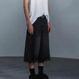 BONSIR  -  Mens Deconstructed Raw Edge Washed Jeans Streetwear Fashion Versatile Youth Campus Daily Casual Shorts Men'S Clothing 2025 New