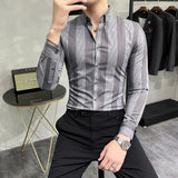 Bonsir Spring Highend Striped Long Sleeved Shirt Men Korean Slim Fit Business Dress Shirt Men Streetwear Social Party Shirt M-4XL