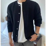 BONSIR  -  Lazy Style Cardigan Sweater Jacket Men Round Korean Style Fashion Brand Solid Color Handsome Versatile Sweater Top