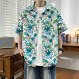 BONSIR  -  Beach Street Wear Tropical Floral Short Sleeved Men Printed Shirts Summer Seaside Vacation Men's Hawaiian Shirt Plus Size 5XL-M