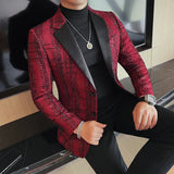 Bonsir British Style Plaid Suit Jackets Men High Quality Luxury Slim Fit Business Blazers Coat Homme Formal Social Prom Tuxedo 4XL-M