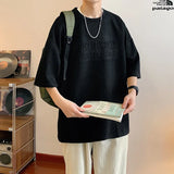 BONSIR  -  Summer Letter Foming Printing Suede T-Shirt Men 2024 Mens Hip Hop T-Shirts Streetwear Round Neck Tshirt Loose Casual Unisex Tops