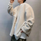 Bonsir Mens Jacket Faux Cashmere Polar Fleece Casual Jacket Spring Furry Streetwear Fashion Trend Campus Long Sleeve Top Men'S New