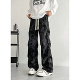 BONSIR  -  Beige Casual Pants Men Fashion Retro Straight Pants Men Streetwear Hip-hop Loose Tie Dye Pants Mens Vintage Trousers M-3XL