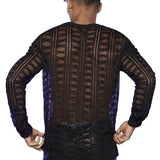 Bonsir Mens T-Shirt Fishnet See-Through Sexy T-Shirt Nightclub Party Streetwear Fashion Shaping V-Neck Long Sleeve Top Men'S Clothing