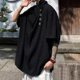 BONSIR  -  Irregular Fashion Y2k Mens High Collar Side Buckle Design Summer Short-Sleeved Shirt Mens Casual Gender-Free Senior Shirt