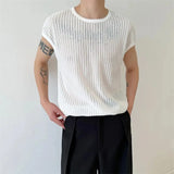 BONSIR  -  Mens Micro-Transparent Hollow T-Shirt Summer Streetwear Breathable Fashion Niche Plain Short-Sleeve Top Men'S Clothing 2025 New