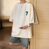 BONSIR  -  Number 7 Print Cotton T Shirt Men Oversized T Shirt Summer Short Sleeve Tee Shirts Ins Tops Streetwear Versatile Couple Clothes