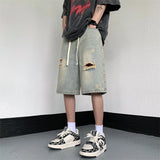 Bonsir Black Baggy Men Jeans Shorts Ripped Summer Japanese Hip Hop Streetwear Harajuku Denim Bermuda Masculina