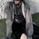 Bonsir Men's Harajuku Mesh Top Shirt Men's Casual Loose Oversized All Match Blouse Harajuku Streetwear Vintage Korean Blusas Sunscreen