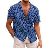 BONSIR  -  Casual Top Shirt Men Regular Short Sleeve Slight Stretch Summer Vacation 3D Print Blouse Button Daily Brand New