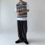 Bonsir Mens Vest Contrast Stripes Casual Knitted Tank Top Summer Streetwear Versatile Beach British Elegant Vest Men'S Clothing