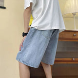 BONSIR  -  Summer Thin Denim Shorts Men's Hong Kong Style Brand Loose Straight Casual Mid-pants Versatile Wide-leg Five-point Pants Men