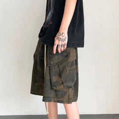 Bonsir Cargo Shorts Men Camouflage Breathable Stylish Big Pockets Baggy Cozy Personality Leisure Japanese Advanced Drawstring Aesthetic