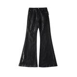 Bonsir Y2k Streetwear Wax Leather Strecth Jeans for Men and Women Ropa Hombre Baggy Flare Pants Oversized Straight Denim Trousers