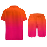 BONSIR  -  Ombre Print Men Sets Neon Orange Pink Casual Shorts Vacation Shirt Set Summer Hawaii Design Suit Short Sleeve Oversized Clothing