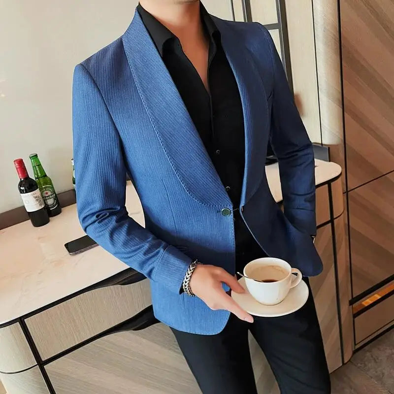 Bonsir Autumn New Men Single Button Suit Jacket Slim Fashion High Street Outwear Outfit Big Collar Design Wedding Social Tuxedo