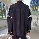 Bonsir Mens Y2k Spliced Casual Long-Sleeved Shirt 2024 New Genderless Functional Personality Solid Color Loose Hand Strap Top Unisex