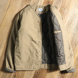 BONSIR  -  Japanese retro collarless cotton jacket for men's jacket cityboy workwear warm cotton jacket for men and women's cardigan
