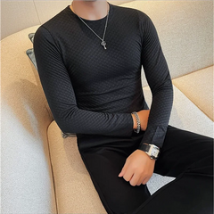 Bonsir Autumn Men's Long Sleeve T-shirt Korean Style Slim Fit Elastic Solid Color Pullover Trendy  Round Neck Versatile T-shirts