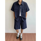 BONSIR  -  Men Relaxed Summer Outfit Set  Short-Sleeve Button-Up Shirt  Matching Shorts Two-Pocket Casual Comfort  Beach Travel Daily Wear