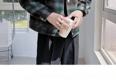 Bonsir Autumn Winter Wool Blends Men Plaid Single Breasted Vintage College Woolen Coats Oversize Casual Streetwear BF Fashion Coat Y42