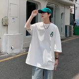 BONSIR  -  Summer High Street Cotton Oversized T Shirt Men Loose T Shirts for Mens Casual Tops Tees Clothes Streetwear Short Sleeve Tees