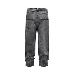 Bonsir High Street Washed Baggy Casual Jeans for Men and Women Straight Pockets Denim Pants Oversized Loose Cargo Trousers