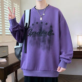 BONSIR  -  Young Style Spliced Sweatshirts Autumn Winter Fleece O-Neck Men's Clothing Loose Letter Printed Korean Basic Long Sleeve Hoodies