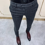 Bonsir Autumn Winter New Woolen Suit Pants High Quality Striped Slim Fit Dress Pants Men's Formal Business Office Social Trousers