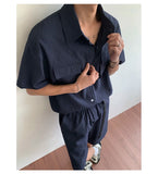 BONSIR  -  Men Relaxed Summer Outfit Set  Short-Sleeve Button-Up Shirt  Matching Shorts Two-Pocket Casual Comfort  Beach Travel Daily Wear