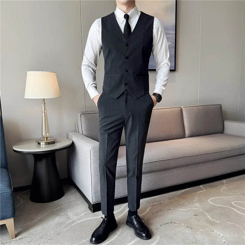 Bonsir 7XL ( Vest + Pants) Men Luxury Fashion Business Slim Single-breasted Men Suit Vest 2 pieces Formal Groom Wedding Dress Vest Set