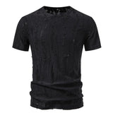 BONSIR  -  Mens T-Shirts Ripped Hollow Casual T-Shirts Streetwear Fashion Niche Personality Trend Short-Sleeve Tops Men'S Clothing 2025 New