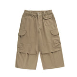 BONSIR  -  Summer Cotton Casual Pants Men Retro Cargo Pants Men Japanese Streetwear Hip-hop Loose Wide Leg Pants Men Cropped Trousers