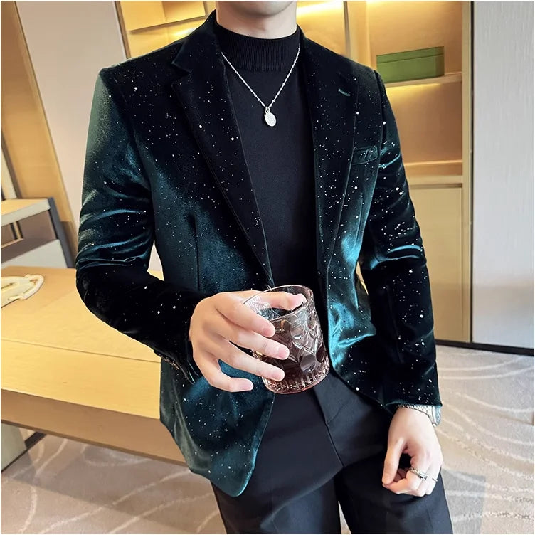 Bonsir Luxury Velvet Bronzing Suit Jackets Men High Quality Slim Fit Business Elegant Blazer Coat Homme Formal Social Prom Tuxedo 4XL-M