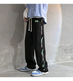 BONSIR  -  Autumn White Casual Pants Men Spliced straight Wardrobe Trousers Hong Kong Style High Street Wide-leg Sports Trousers
