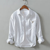 BONSIR  -  100% Cotton, Striped Loose Casual Long Sleeve Shirt for Spring and Autumn, High-quality Breathable, Moisture-wicking Men’s Shirt