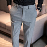 Bonsir Autumn Winter Thickened Striped Suit Pant Men Business Slim Fit Long Pants Formal Office Social Party Casual Pants Streetwear