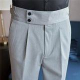 Bonsir British Style Autumn New Men High Waist Suit Pants Belt Design Slim Fit Social Trousers Formal Business Office High Quality Pant