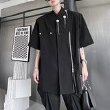 Bonsir Mens Shirts Zipper Button Decoration Shirts Fashion Personality Streetwear Casual Youth Trend Versatile Tops Men'S Clothing