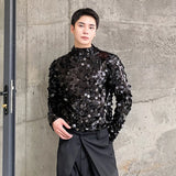 Bonsir Elgance Men's Long Sleeve T-shirts Autumn Trend Sequin Standing Neck Slim Male Tee Fashion Personality 2024 Autumn New