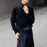 Bonsir Mens T-Shirt Metal Pu Leather Button T-Shirt Streetwear Fashion Youth Campus Long Sleeve Top Old Money Men'S Clothing 2025 New