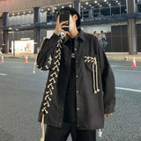 Bonsir Men's Dark Style Shirt 2024 New Unique Design Heavy Industry Strap Shirt Men's High Street Loose Fashion Trend Genderless Top