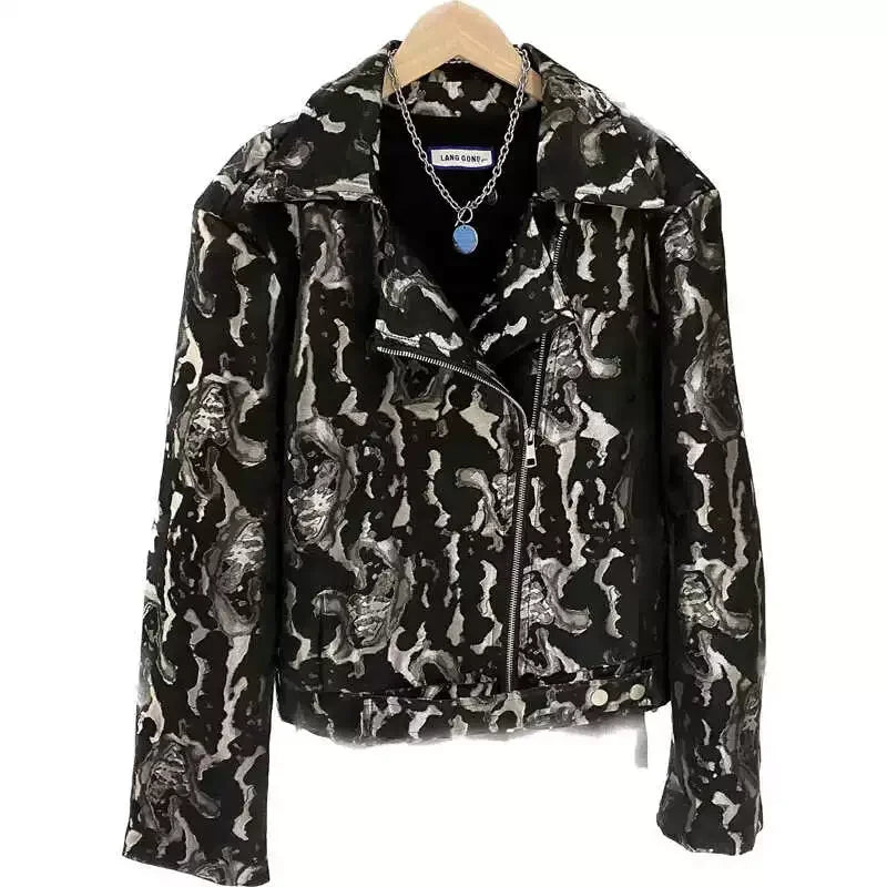 Bonsir High Quality Ink Painting Jacquard Locomotive Jacket Autumn New Fashion Zipper Coat  Nightclub Club Social Men's Jackets