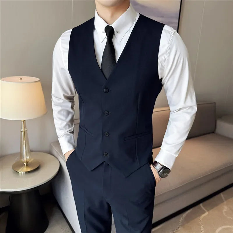 Bonsir 7XL ( Vest + Pants) Men Luxury Fashion Business Slim Single-breasted Men Suit Vest 2 pieces Formal Groom Wedding Dress Vest Set