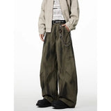 BONSIR  -  American retro washing jeans scimitar casual men's trendy brand pleated loose wide-leg work pants