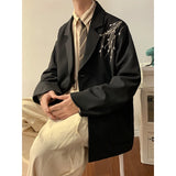 Bonsir Casual Blazers Men Orchid Embroidery Solid Color Single Breasted Suit Jackets Japan Style Notched Collar Popular Interview Suits