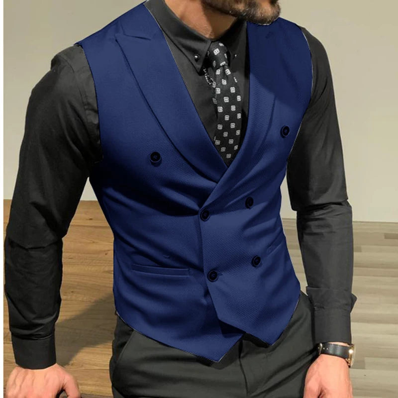 Bonsir Men Vest Burgundy With Double Breasted Slim Fit Groomsmen Waistcoat For Wedding Business Banquet Work Male Coat