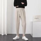 BONSIR  -  Pleated Tapered Men Elastic Waist Small Feet Slim Casual Pants Fashion Korean Blazer Trousers Youth Streetwear Male Trendy Brand